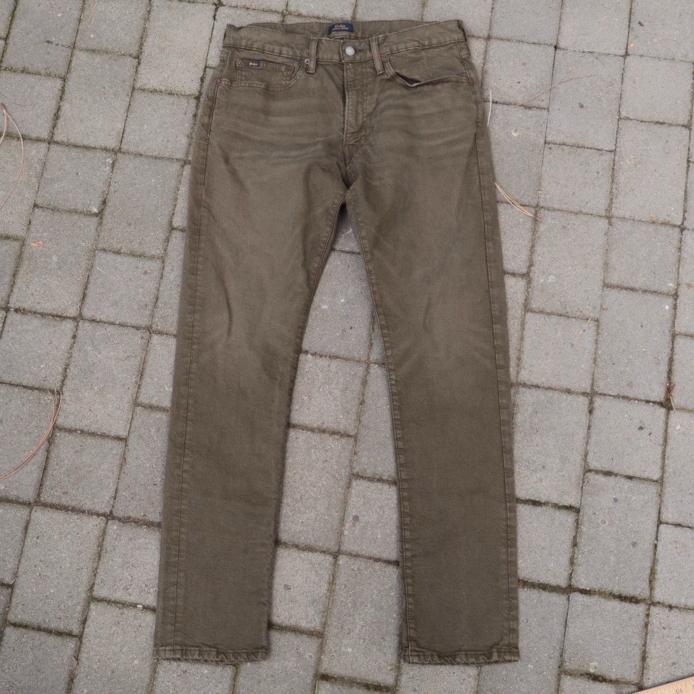 POLO RALPH LAUREN Grey Jeans Sullivan Slim Pant Pony RopeDyed Green 32x30